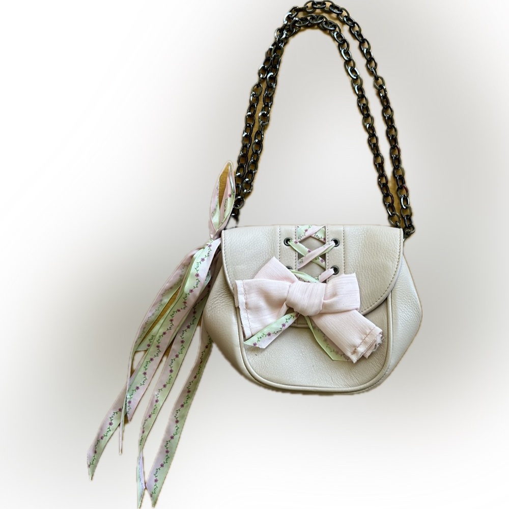 Betsey Johnson Pink Convertible Crossbody Bag with Corset Ribbons & Chains